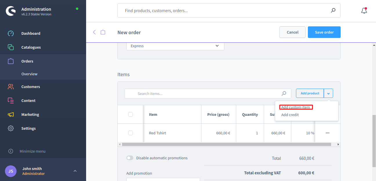 How Can Admin Create An Order in Shopware 6 Backend Panel