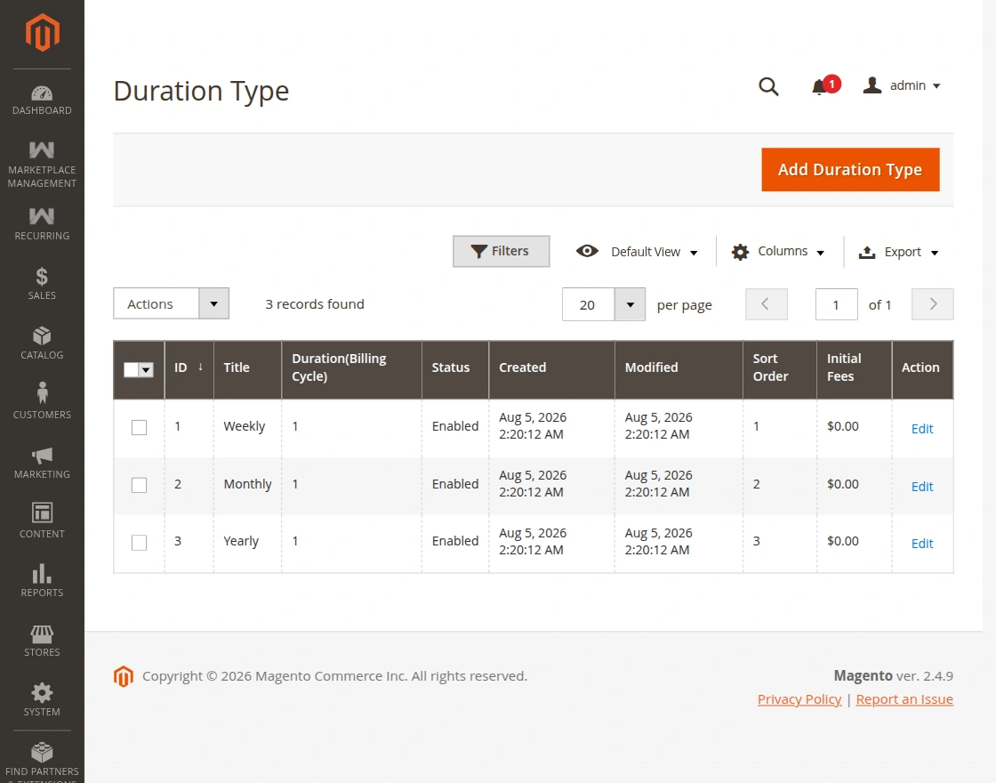 Manage duration