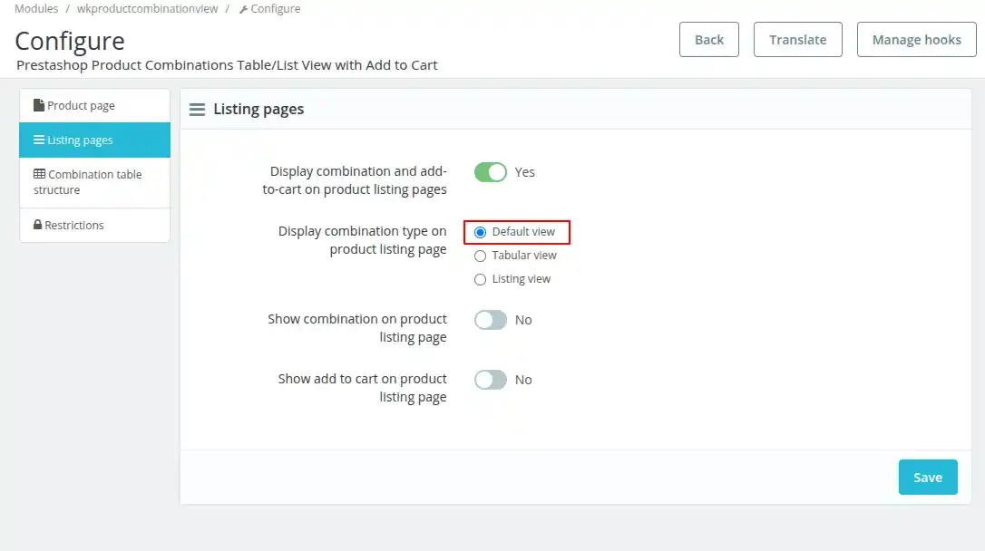 Default view Configuration