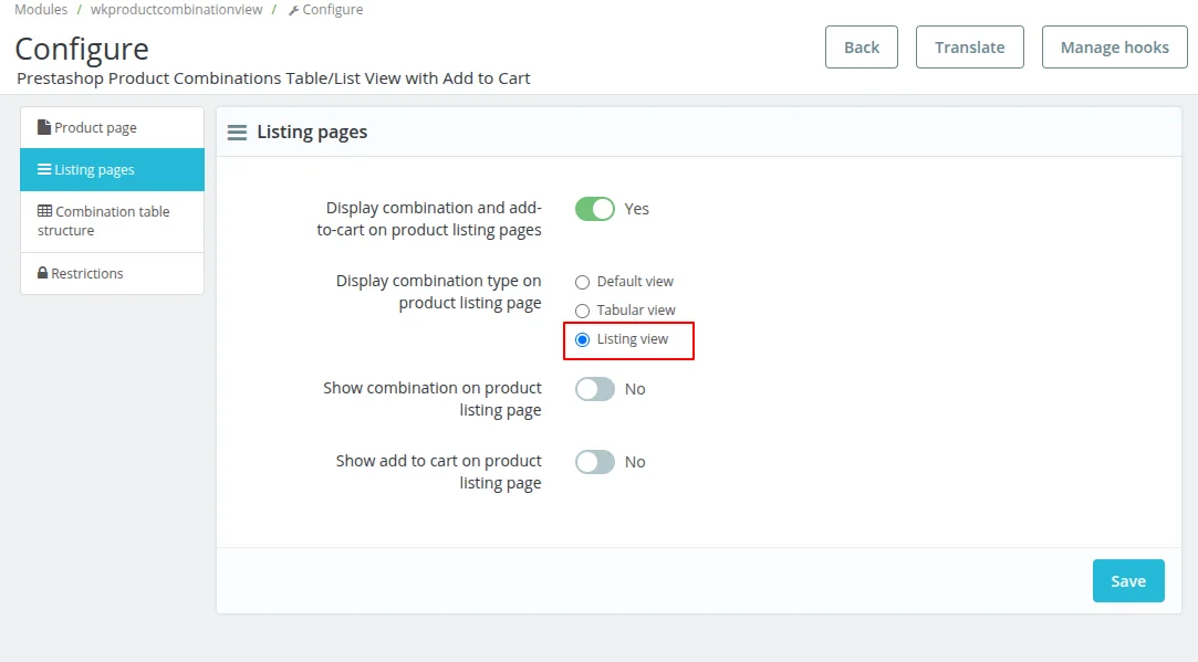 Listing View Configuration