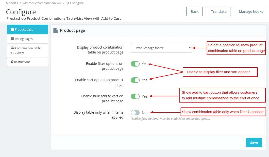Product Page configuration