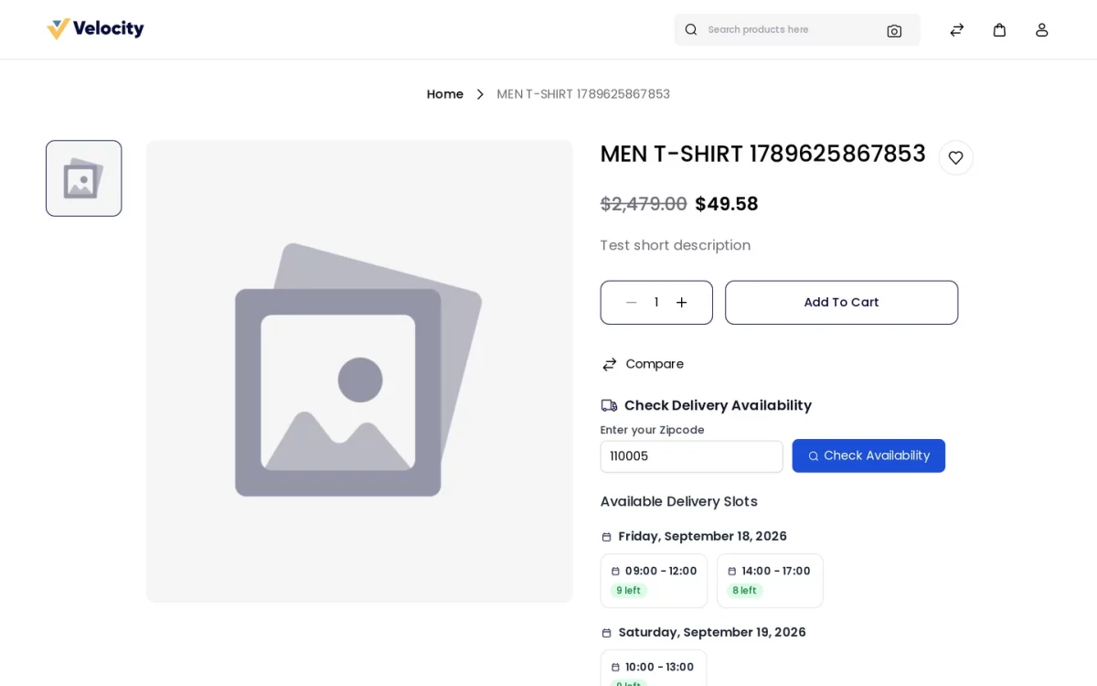 Bagisto SaaS Delivery Time Slot product page delivery availability check with available slots
