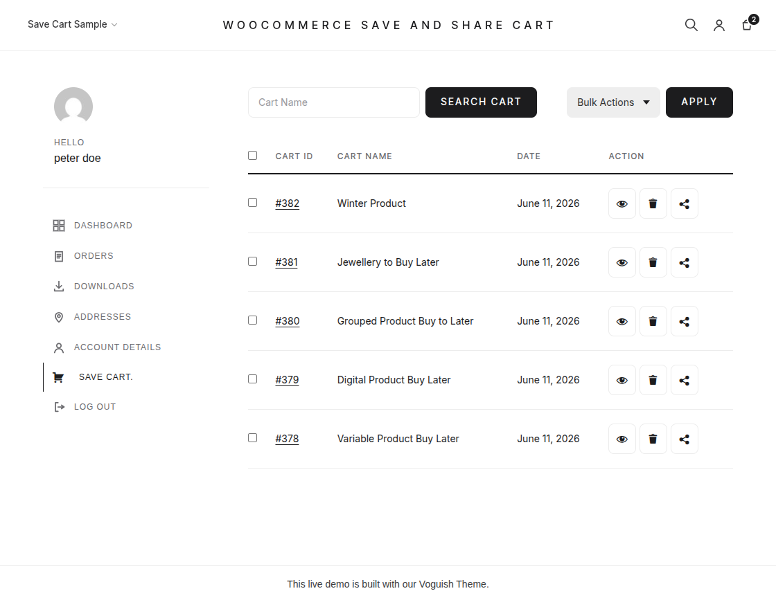 customer save cart
