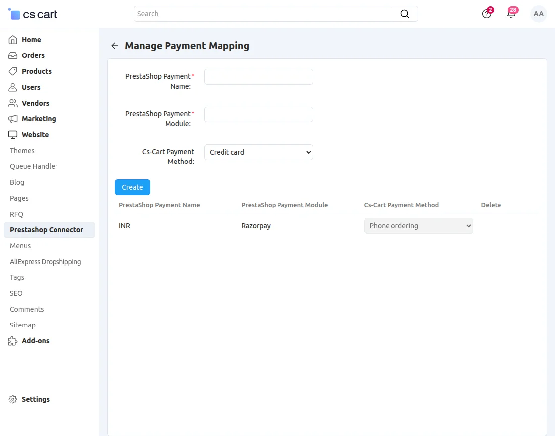 manage payment mapping