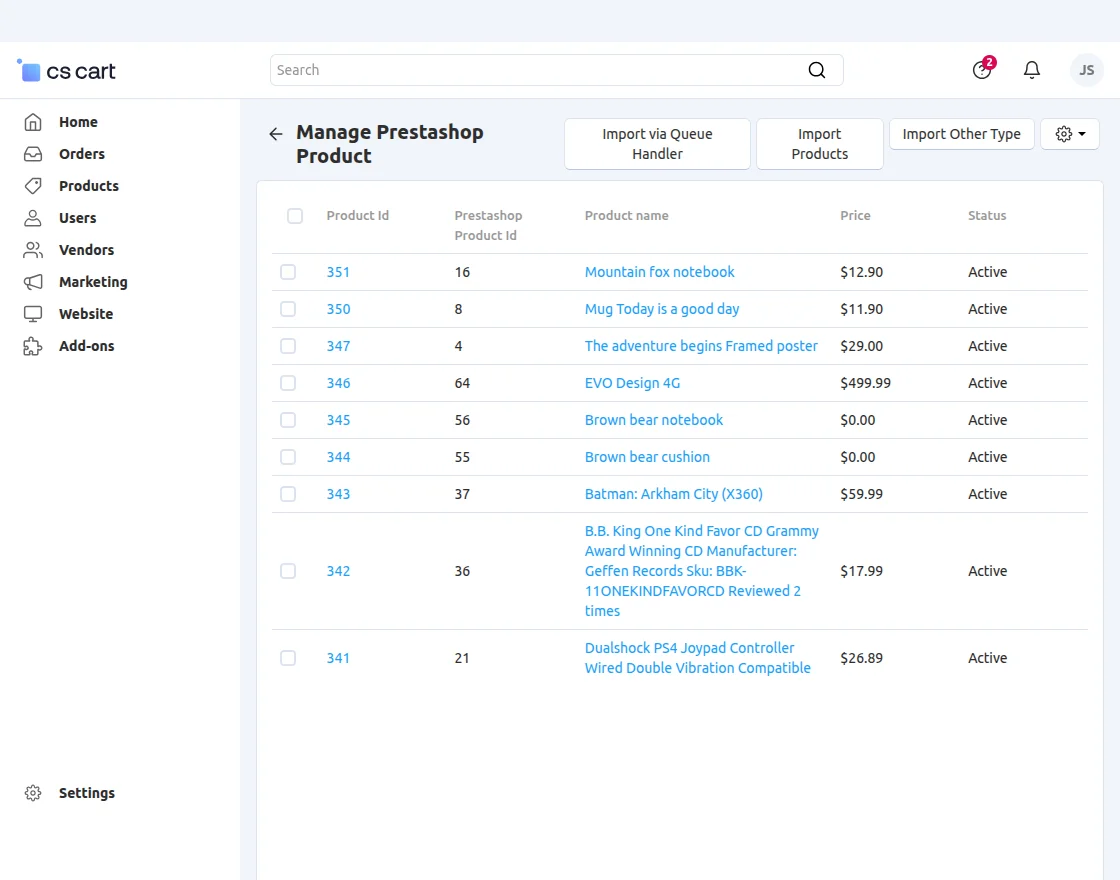 Manage prestahop product