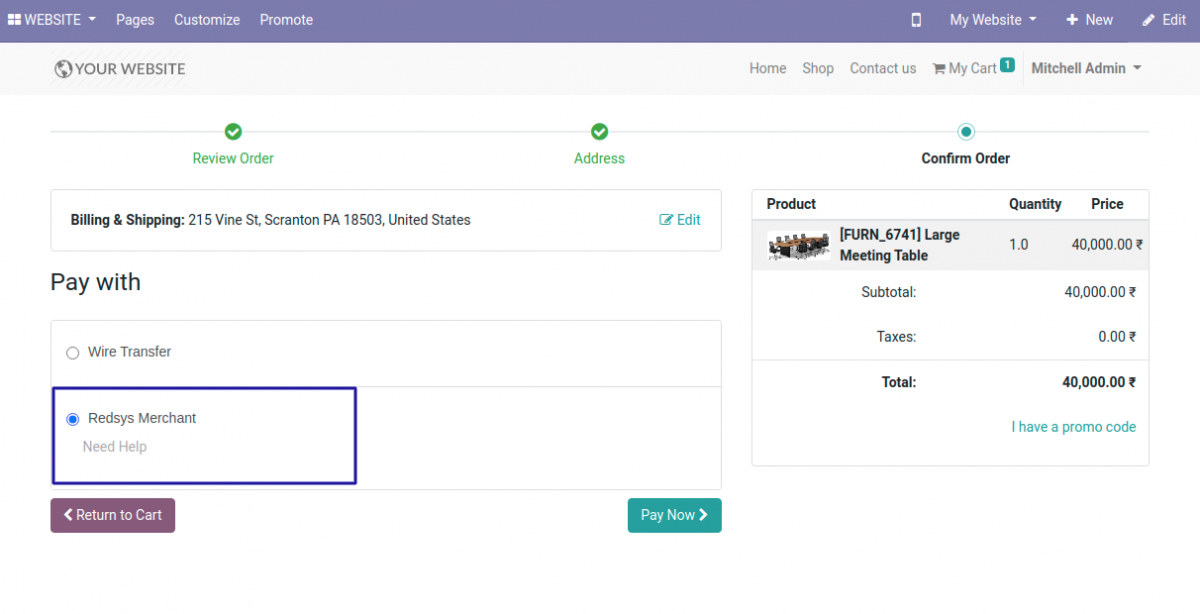 Using Redsys Payment on Odoo Website 2