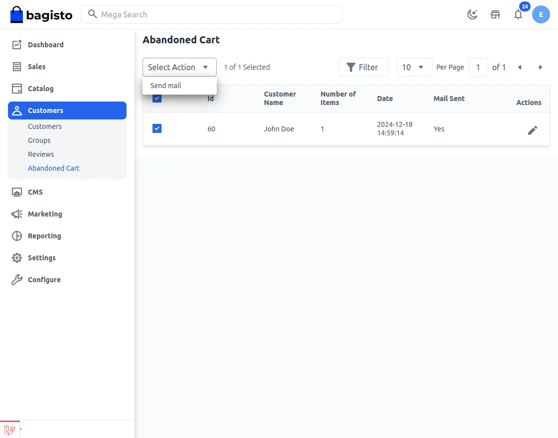 abandoned cart mail send