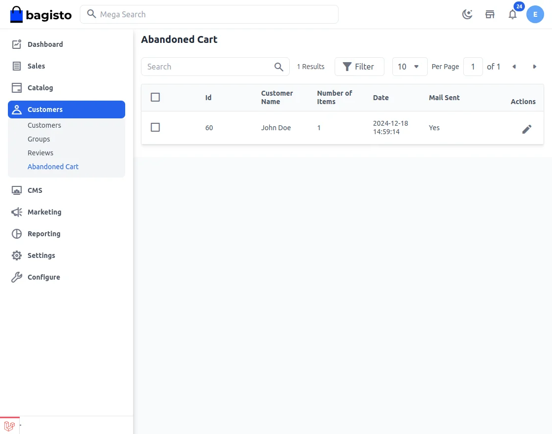 customer abandoned cart
