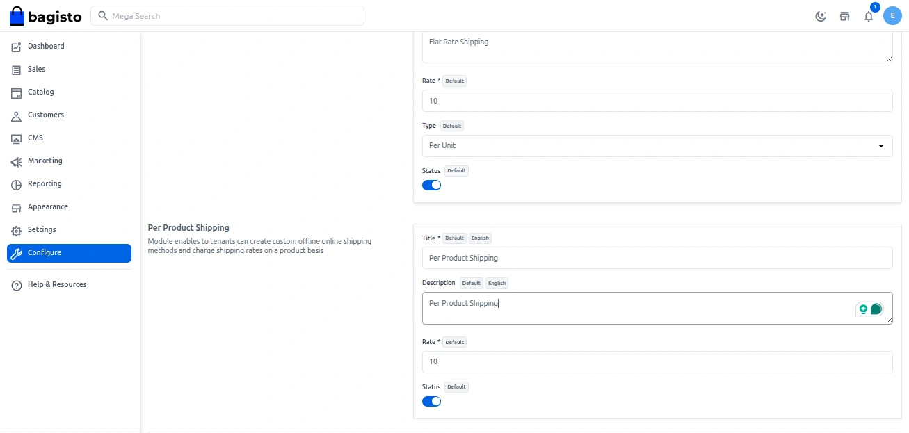 Shipping Setting