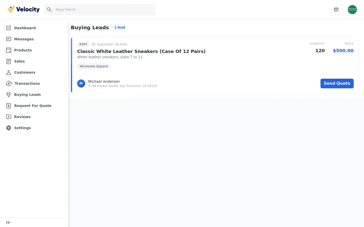 Laravel B2B Marketplace SaaS module supplier buying leads with an open quote request