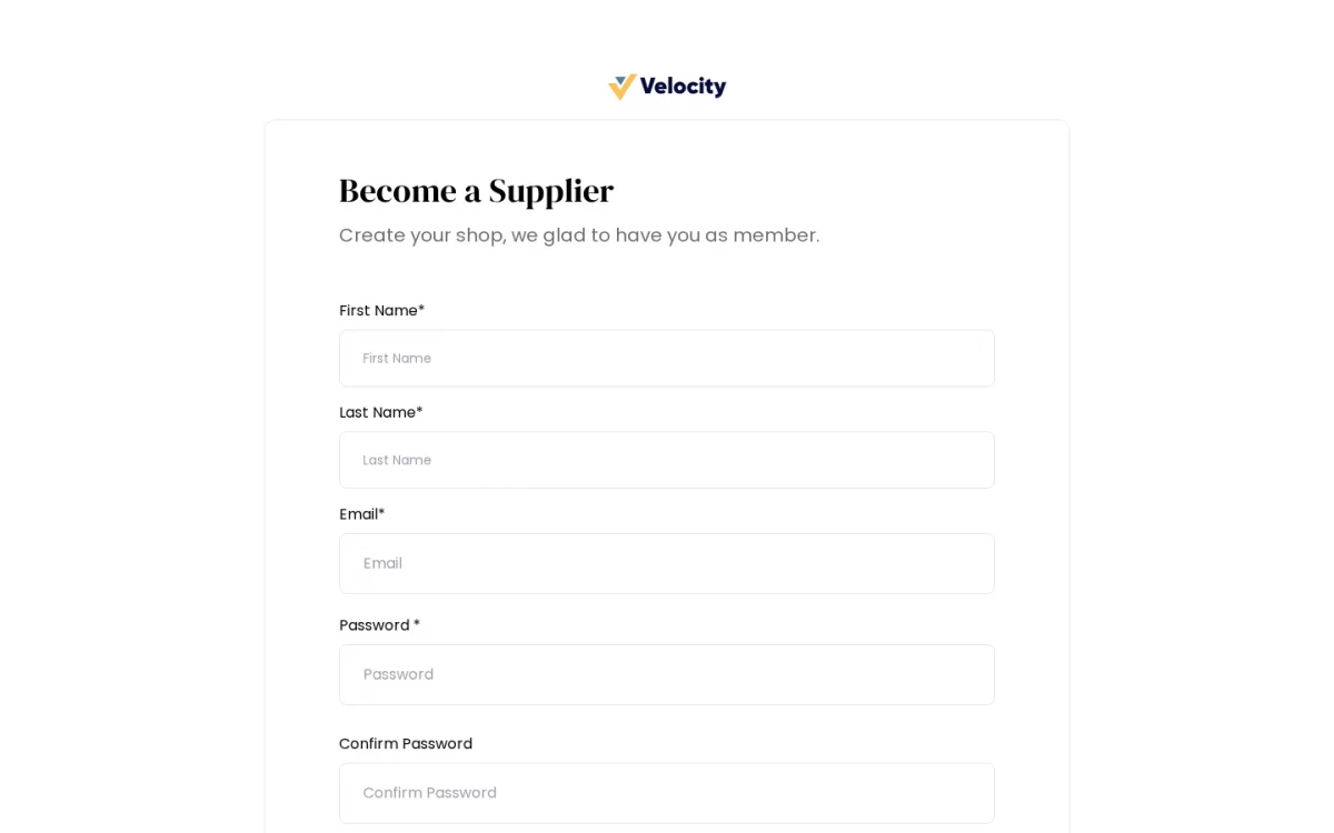 Laravel B2B Marketplace SaaS module storefront Become a Supplier registration form
