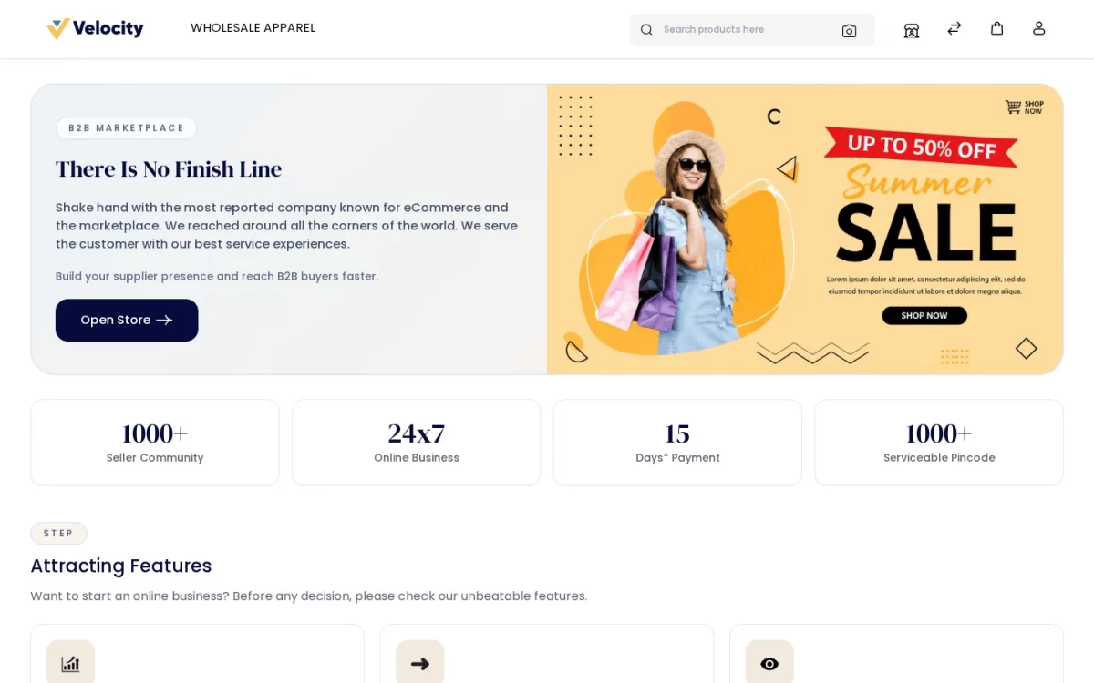 Laravel B2B Marketplace SaaS module B2B marketplace landing page with banner and figures