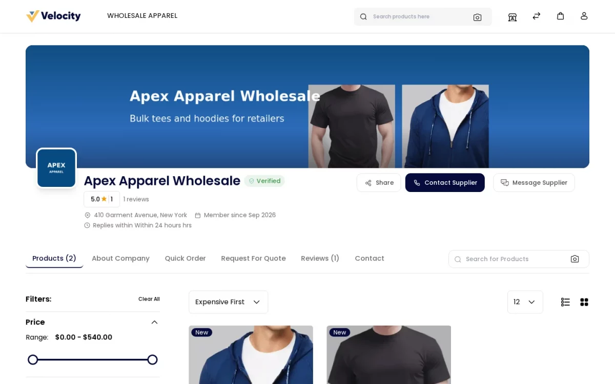Laravel B2B Marketplace SaaS module supplier microsite with banner, logo and product tabs