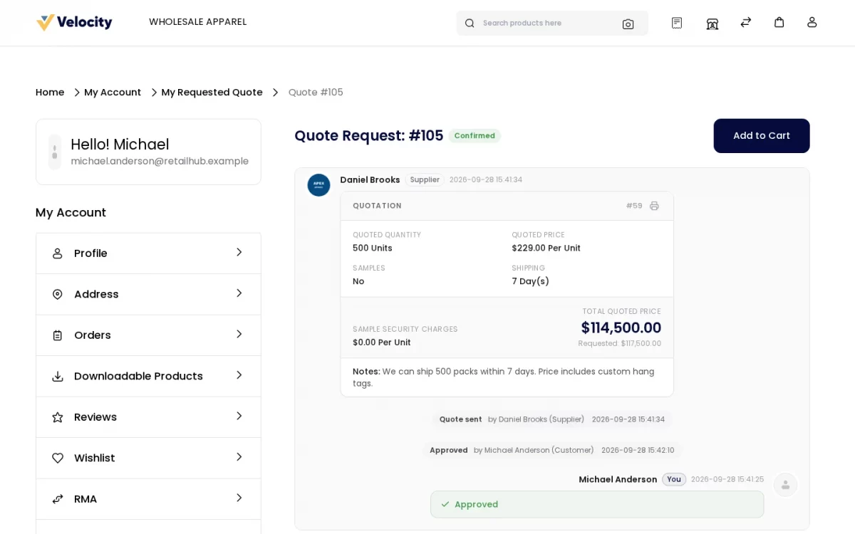 Laravel B2B Marketplace SaaS module customer quote response showing supplier quotation and approval