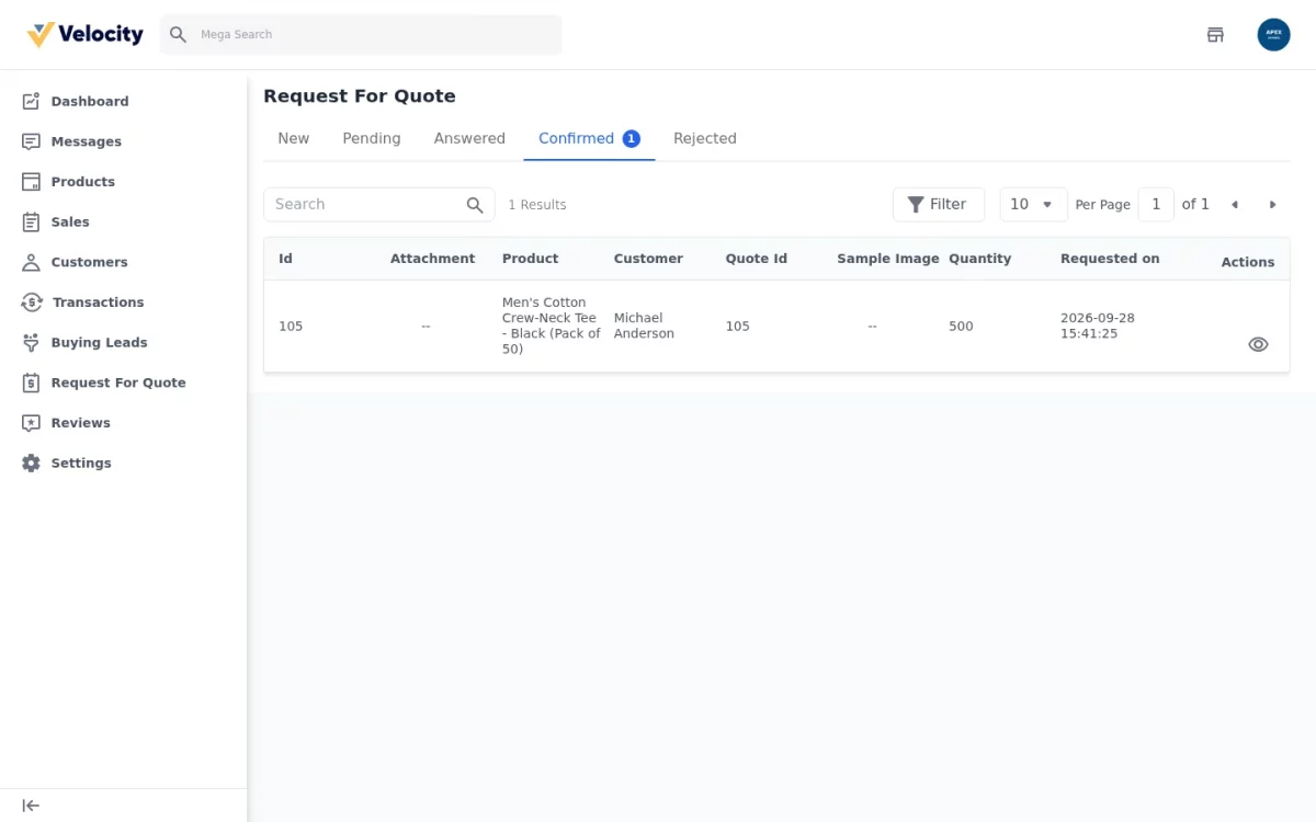 Laravel B2B Marketplace SaaS module supplier request for quote list with confirmed quote