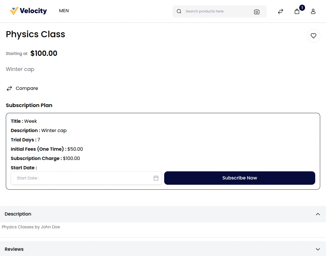 front view of subcription