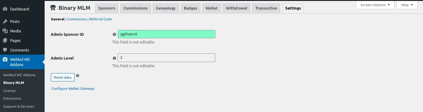admin general settings