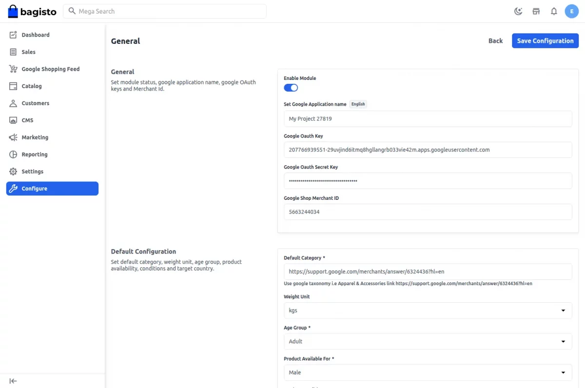 Bagisto Google Shopping Feed