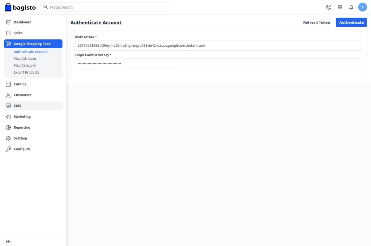 Bagisto Google Shopping Feed
