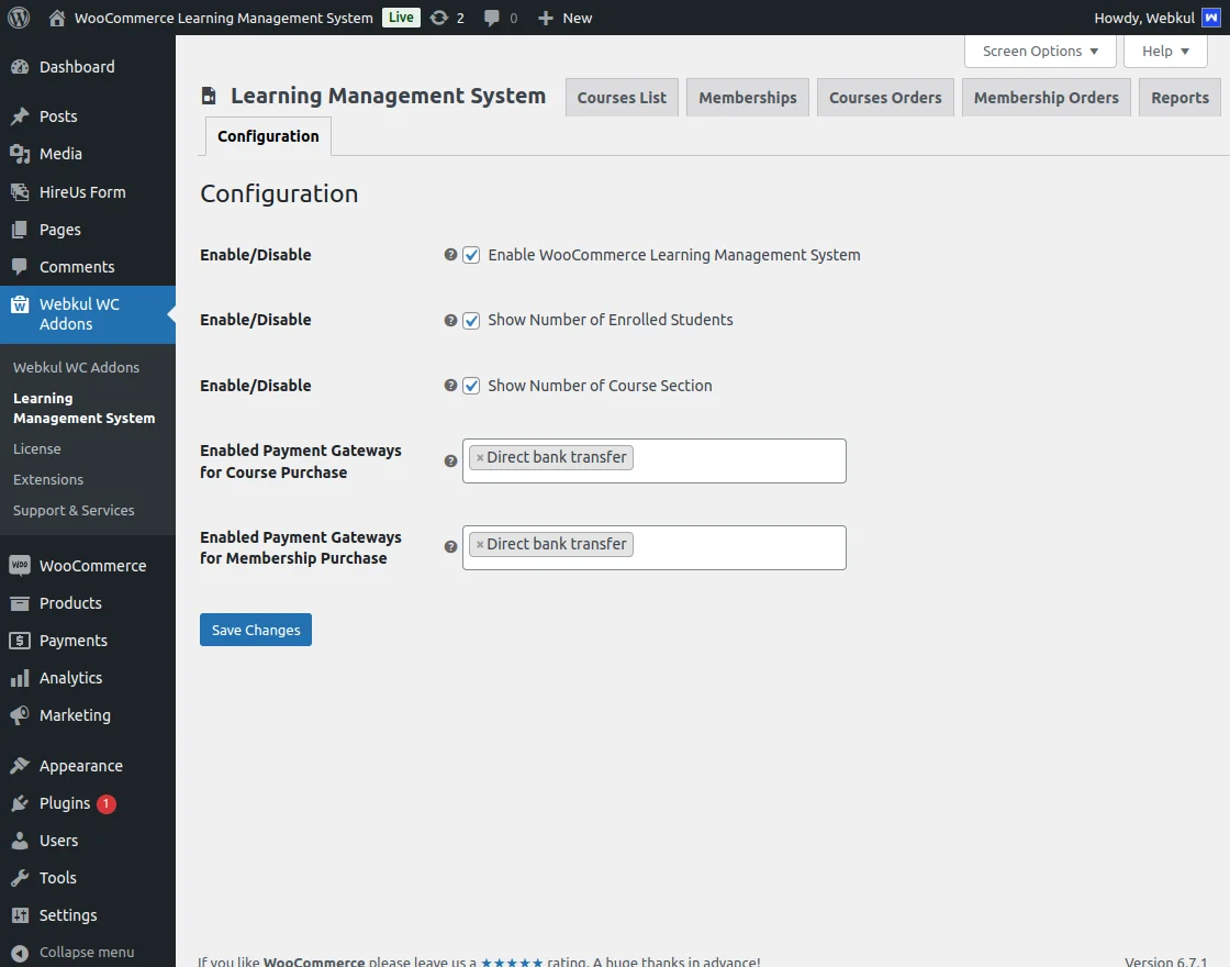 learning management system admin configuration