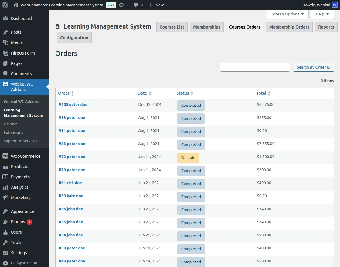 learning management system-cources-orders