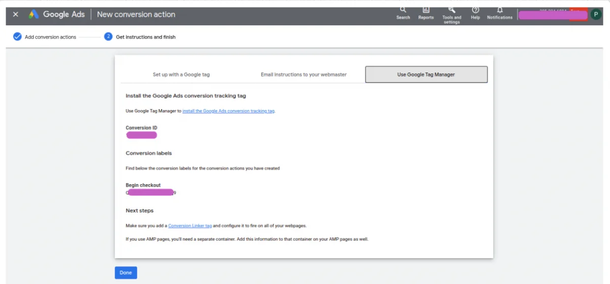 add conversion id