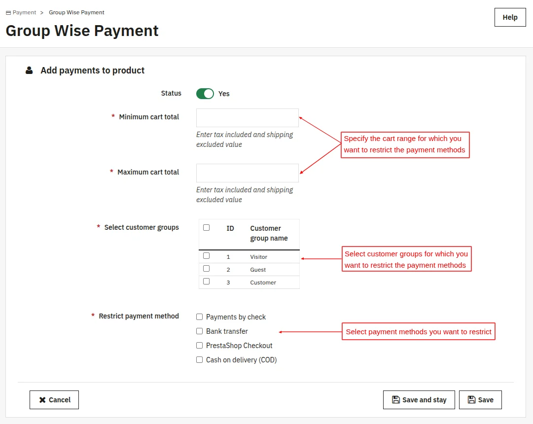 Add Group Wise Payment Restriction