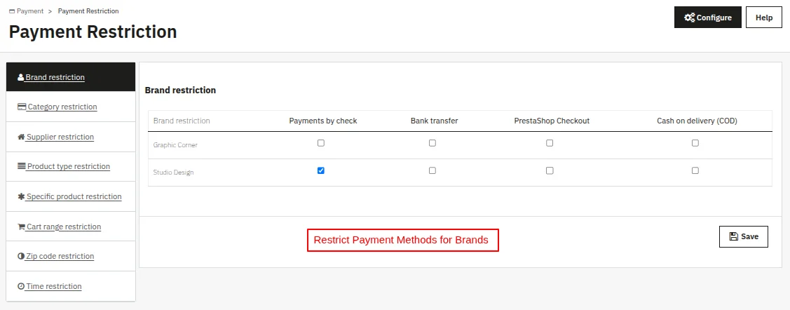 Payment restriction for Brands