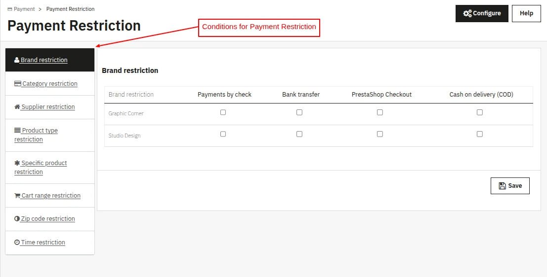 Payment Restrictions Conditions