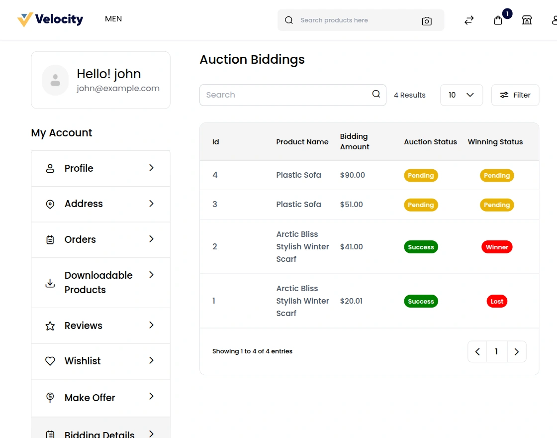 Laravel eCommerce Multi Vendor Auction Bid Details