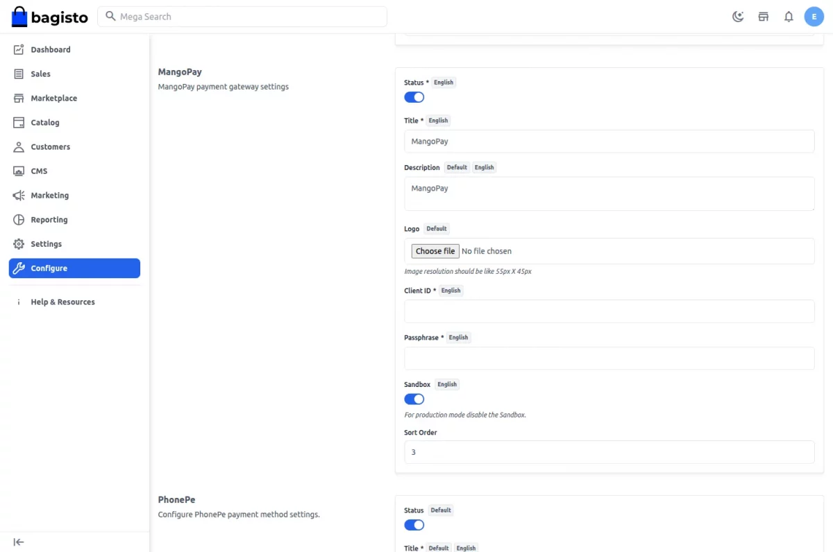 Bagisto MangoPay Payment Gateway Configuration