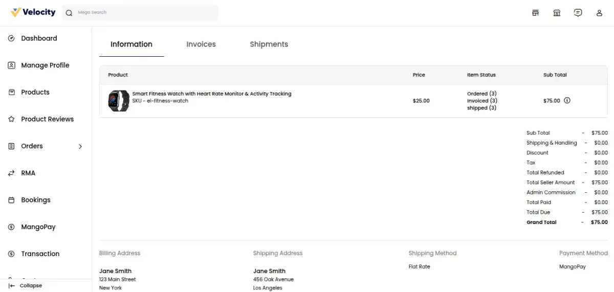 Bagisto MangoPay Seller Order detail
