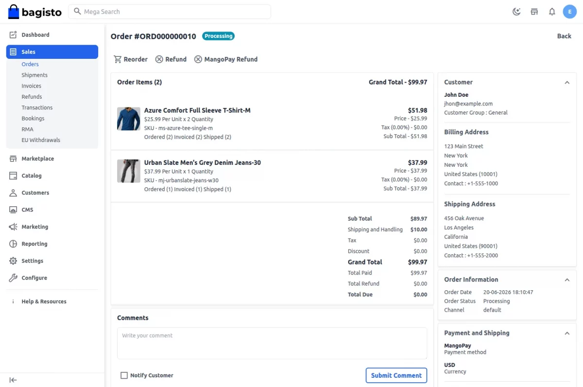 Bagisto Marketplace MangoPay Payment Refund