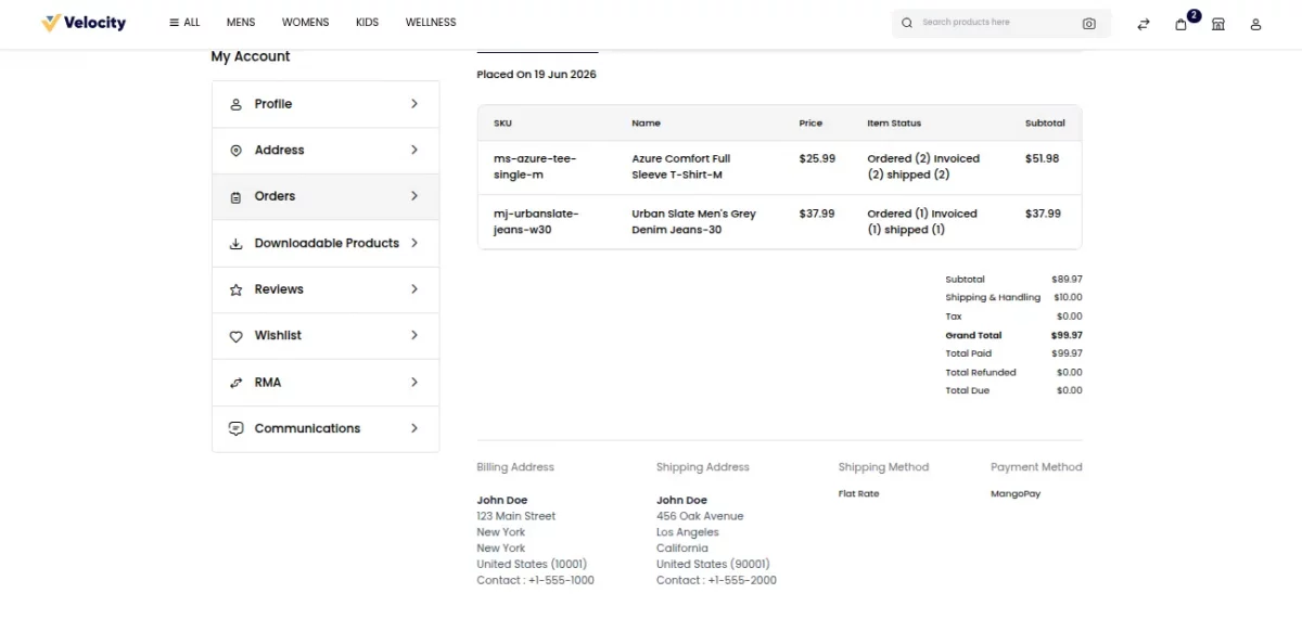 Bagisto Marketplace MangoPay customer order detail