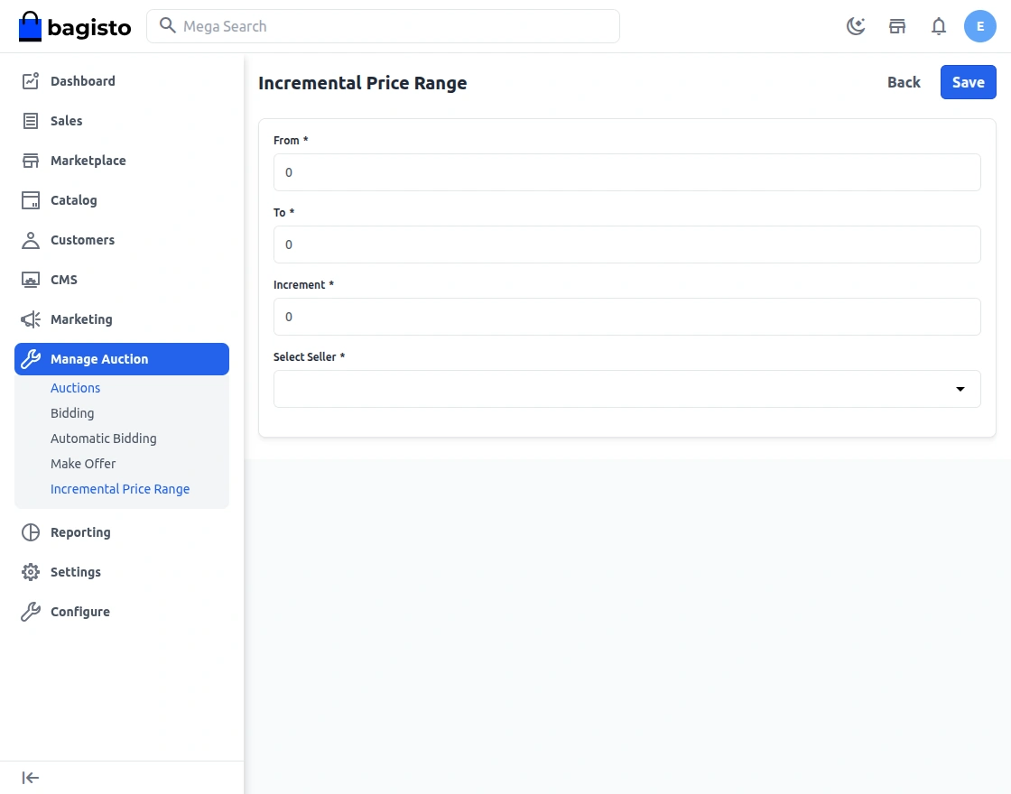 Laravel eCommerce Multi Vendor Auctionv incremental price