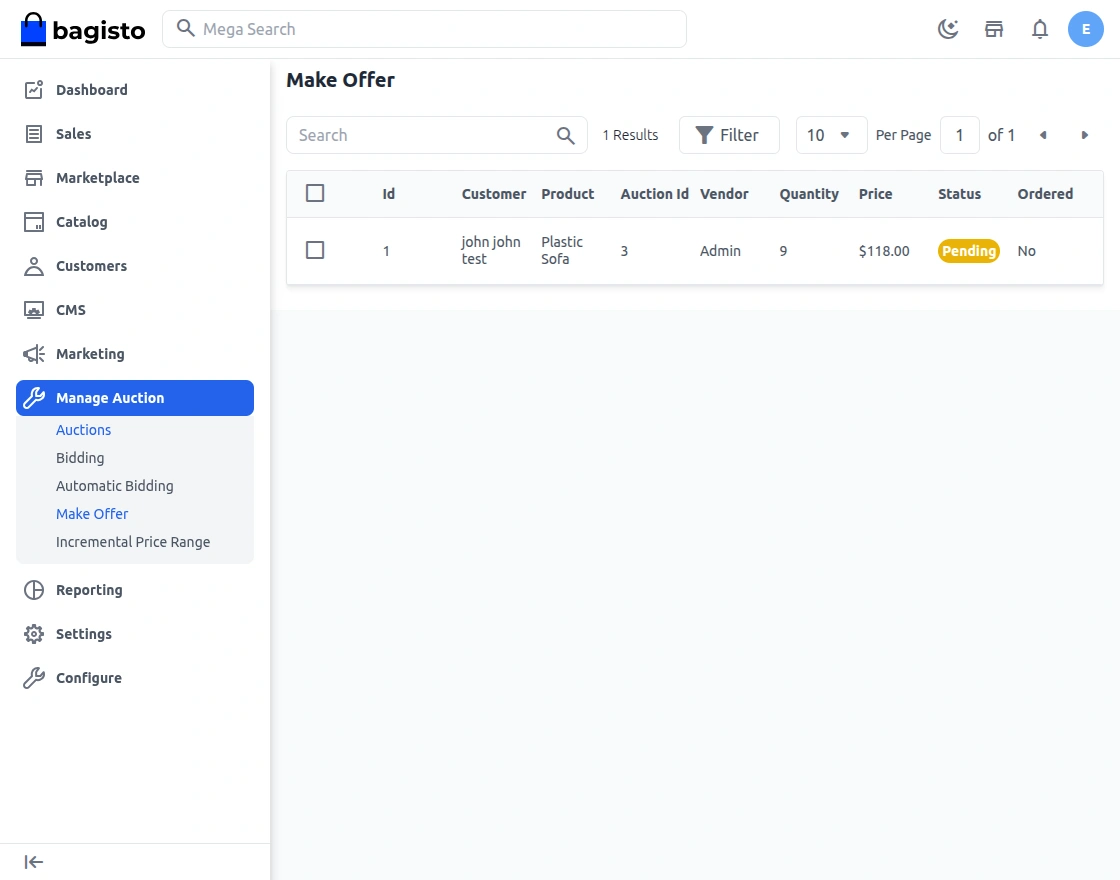 Make offer admin end