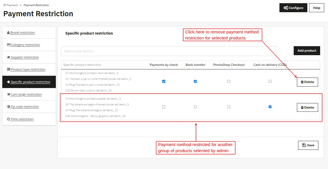 Remove Payment Methods for specific Products 
