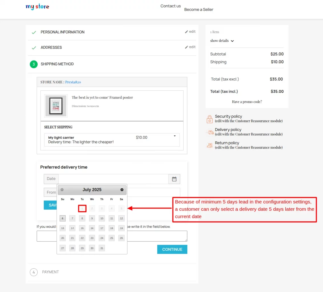 select delivery time