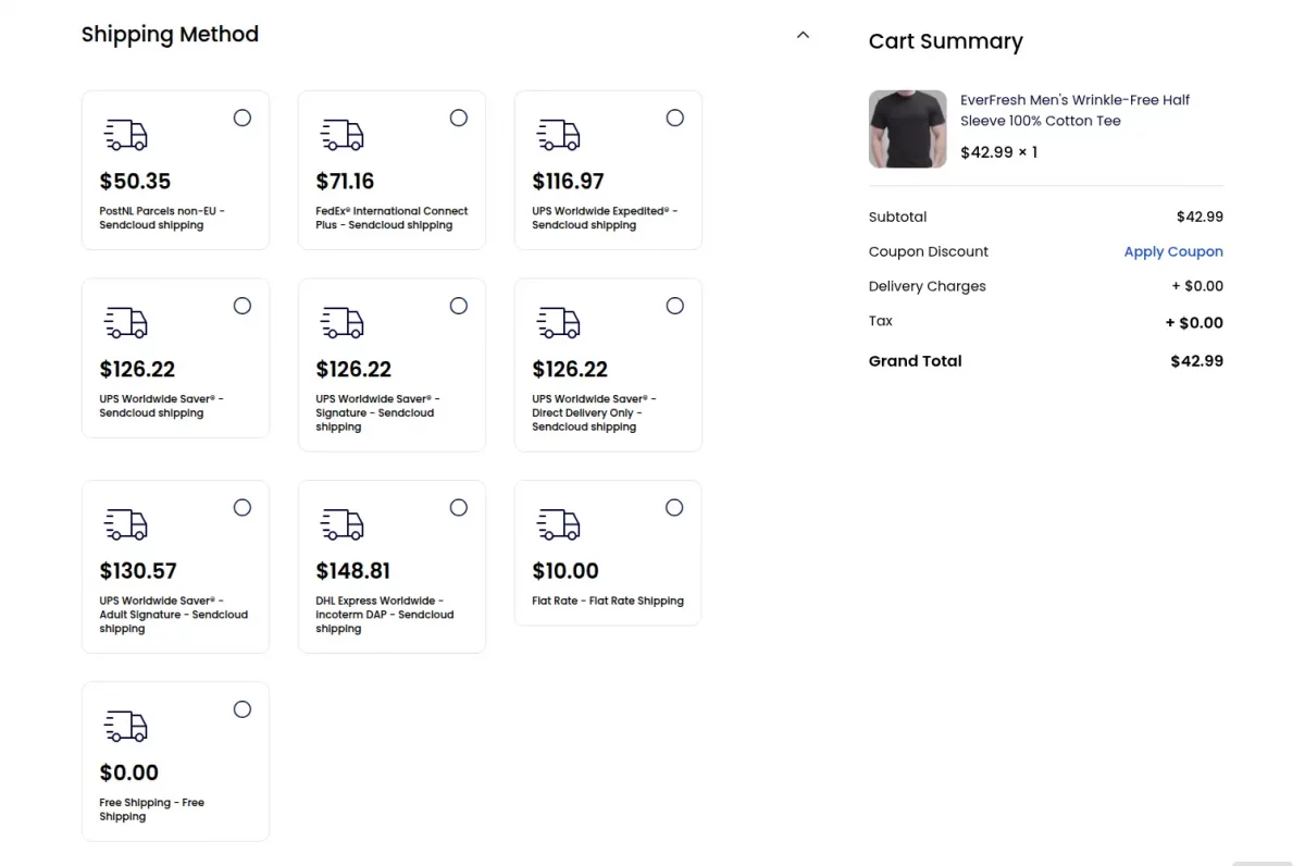 Shipping methods at checkout