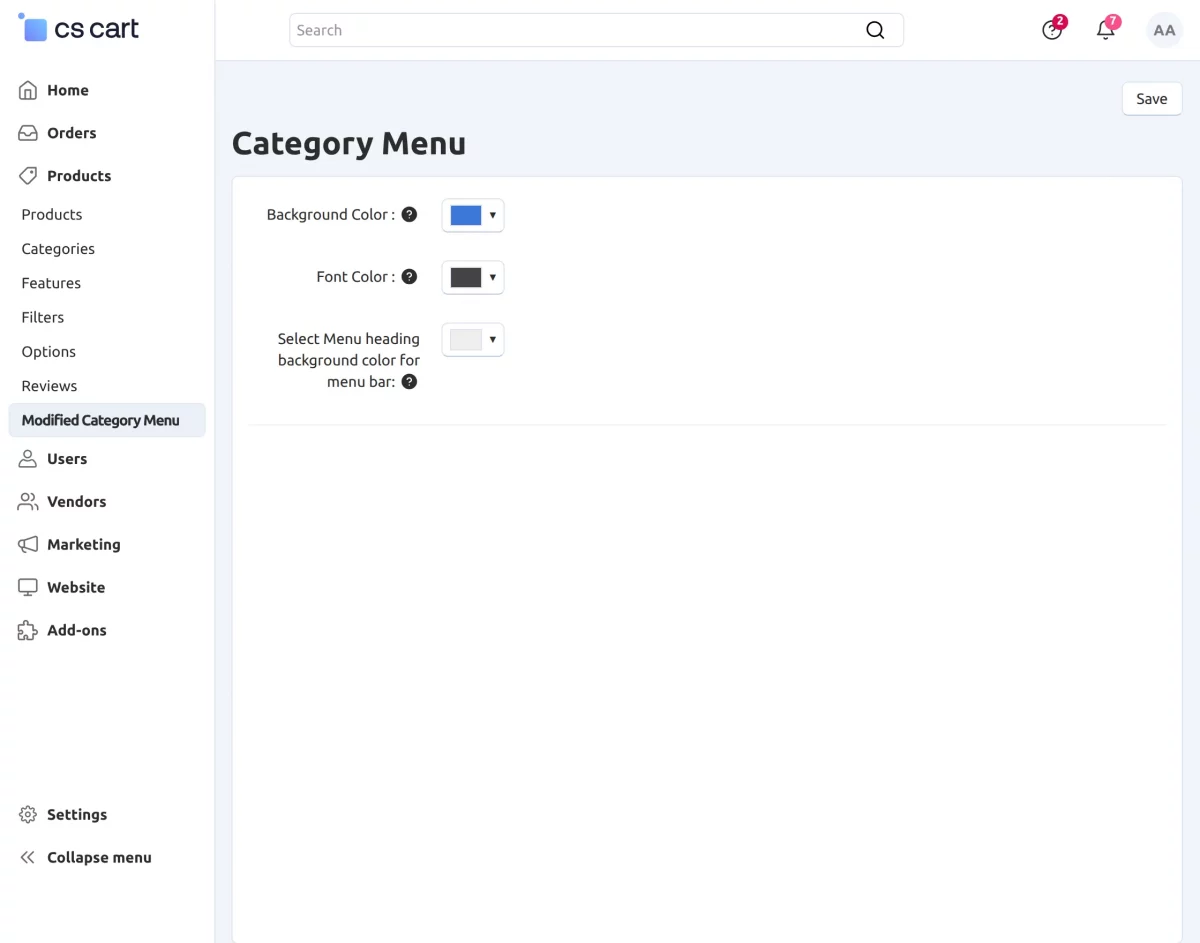 configure the category menu addon