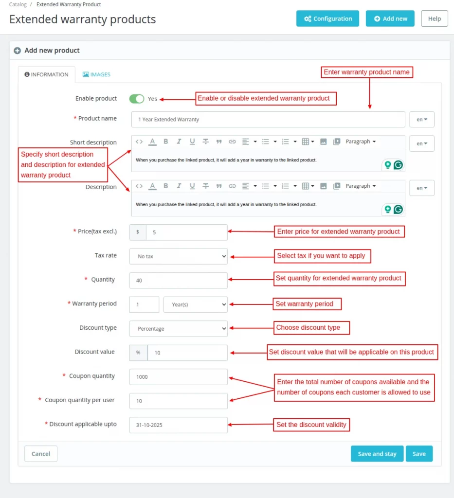 Add extended warranty product