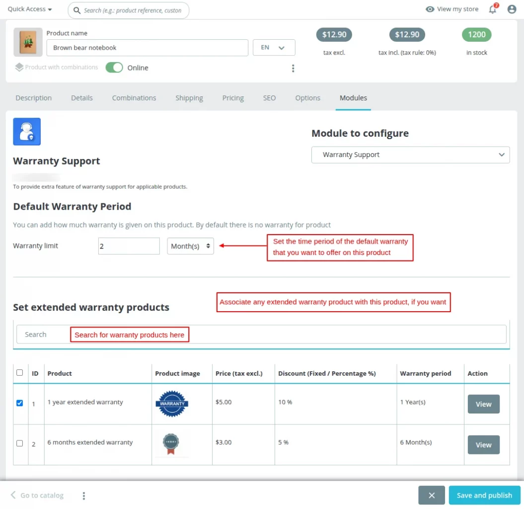 Associate any extended warranty