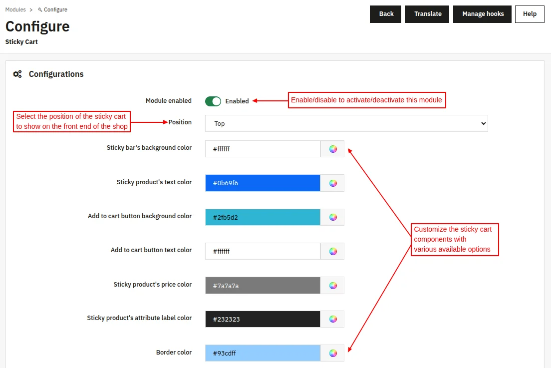 Configure PrestaShop Sticky Cart module