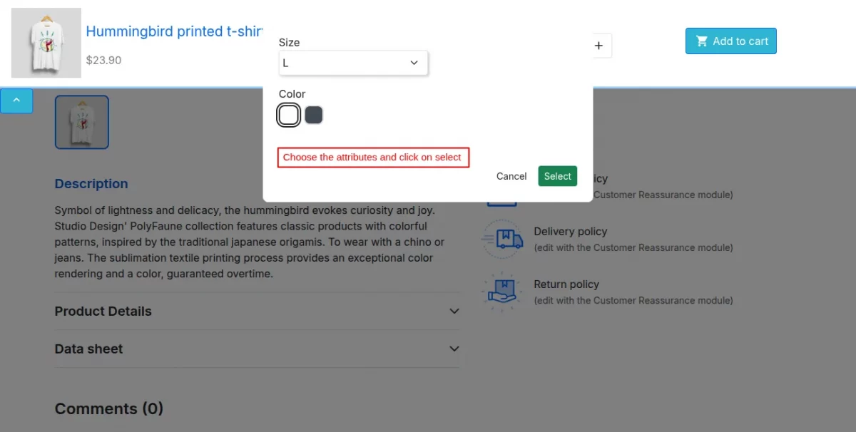 Change Attribute Pop-up