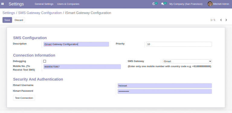 User Manual for Odoo iSmart SMS Gateway
