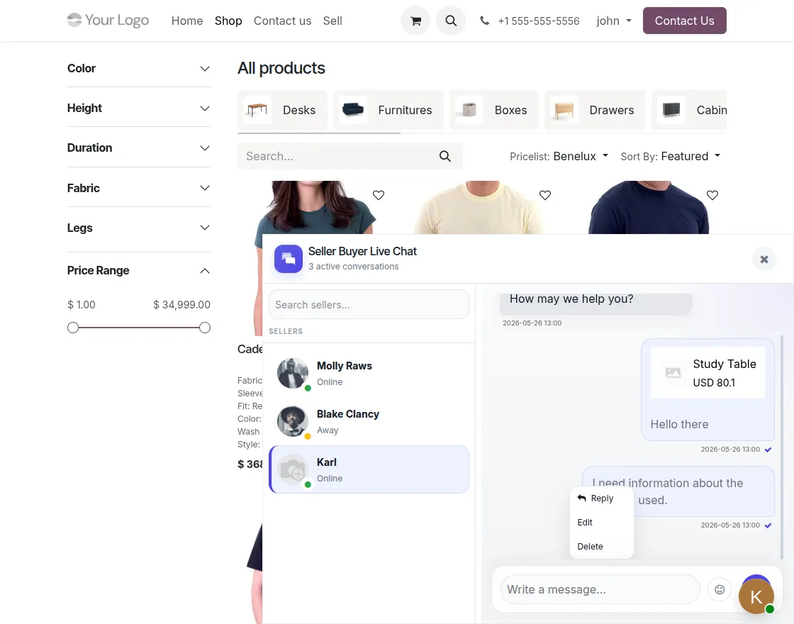 Edit reply and delete messages