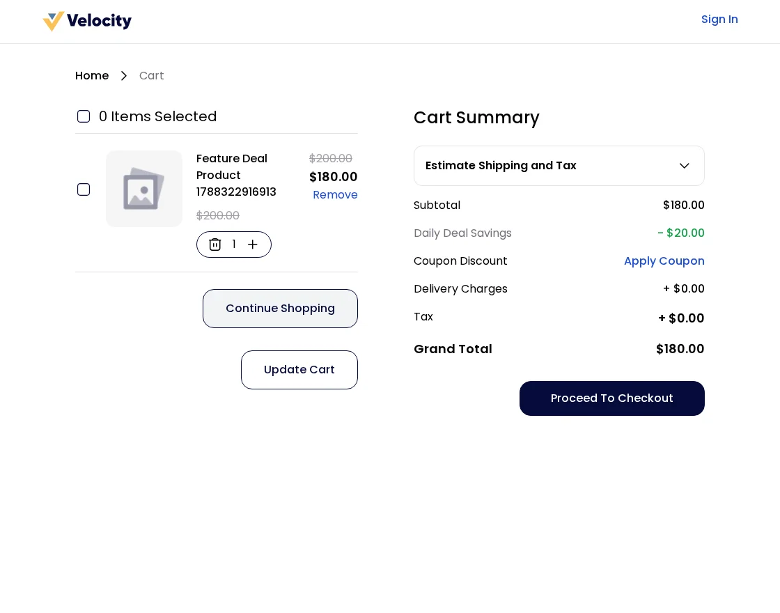 Cart page showing daily deal savings in Bagisto