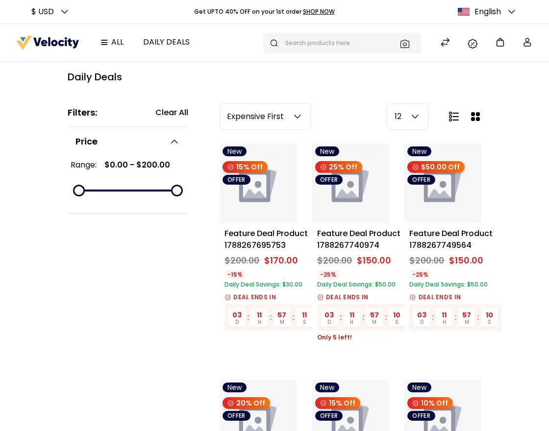 Daily deals collection page on the Bagisto storefront