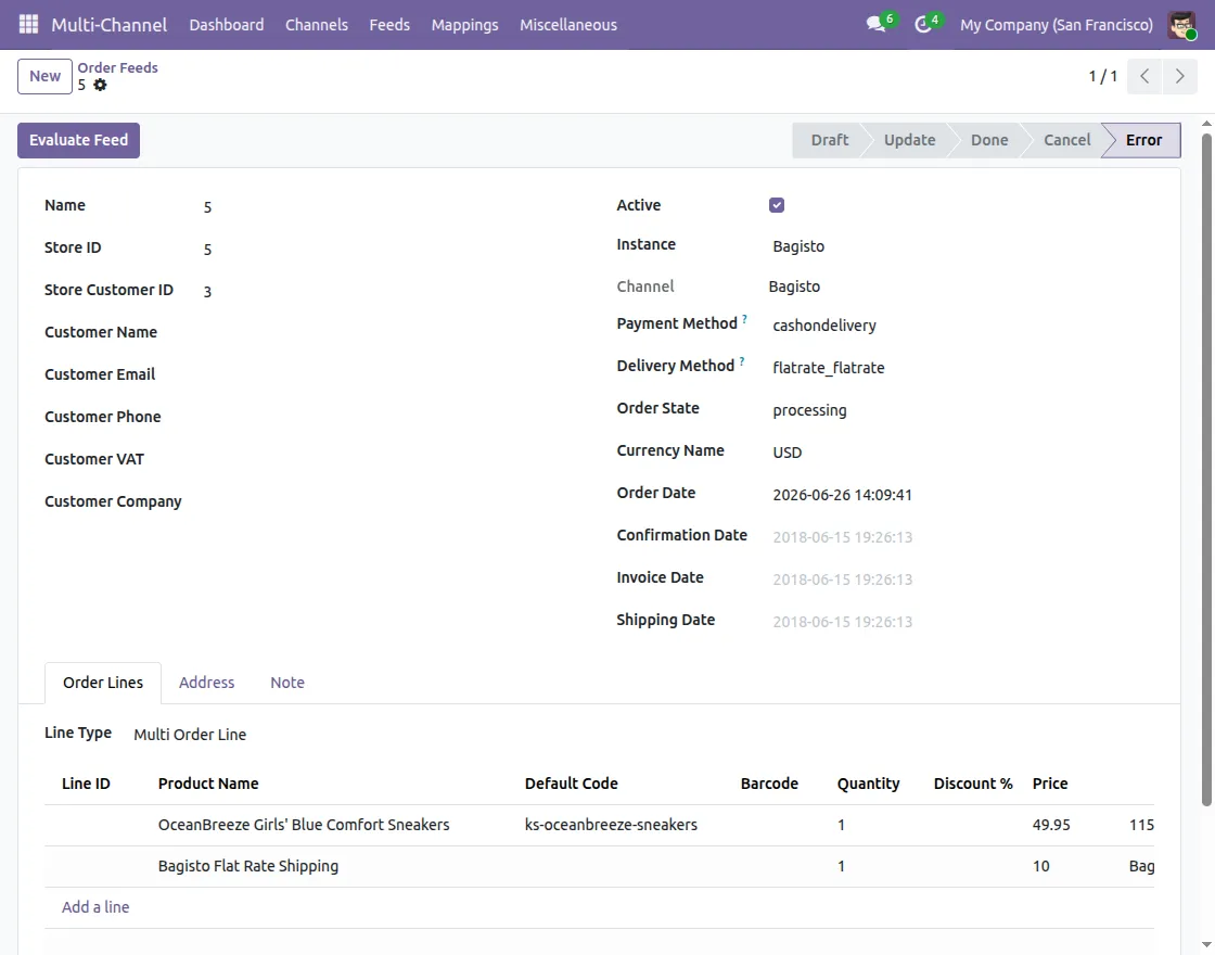 Feeds In Odoo Multichannel Bagisto Connector