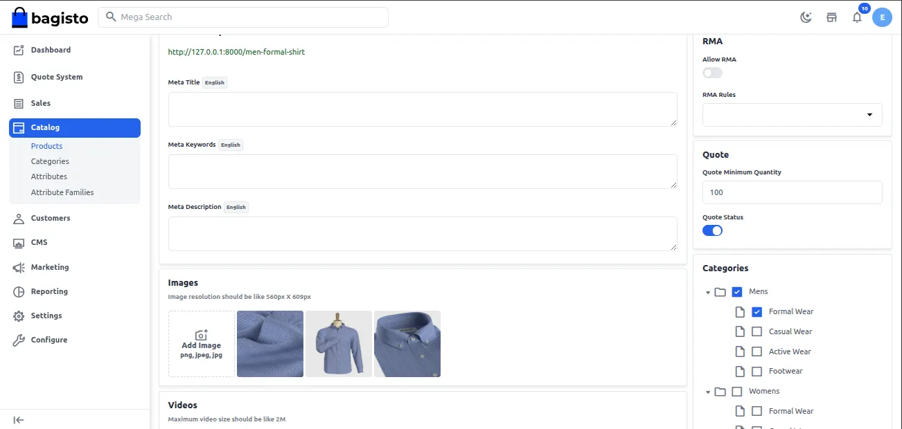 Quotes button in product